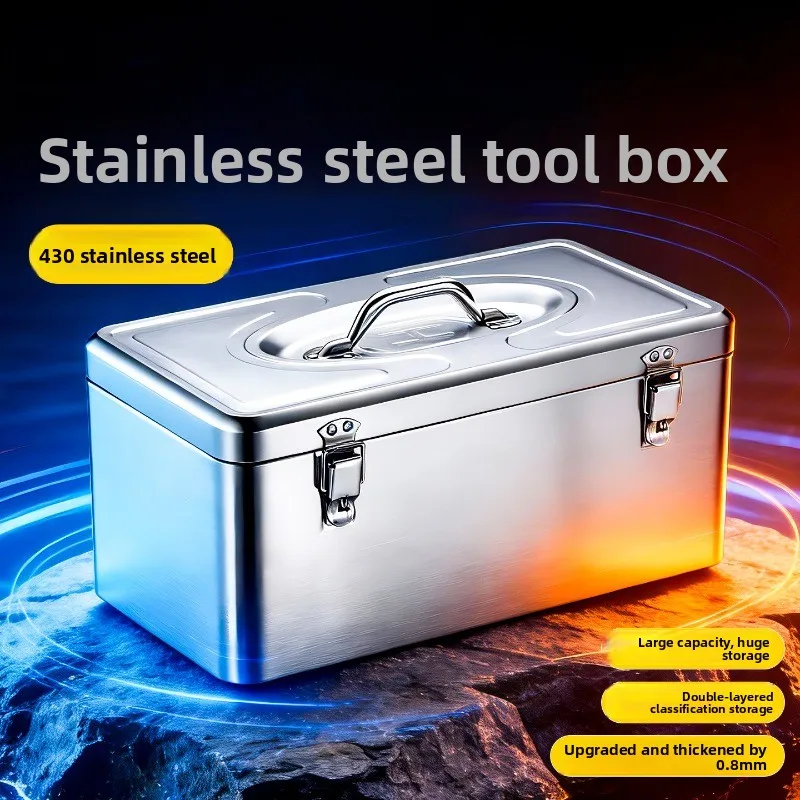 Stainless Steel Large-capacity Portable Hardware Toolbox, Double-layer Thickened and Durable Strong Load-bearing Storage Toolbox