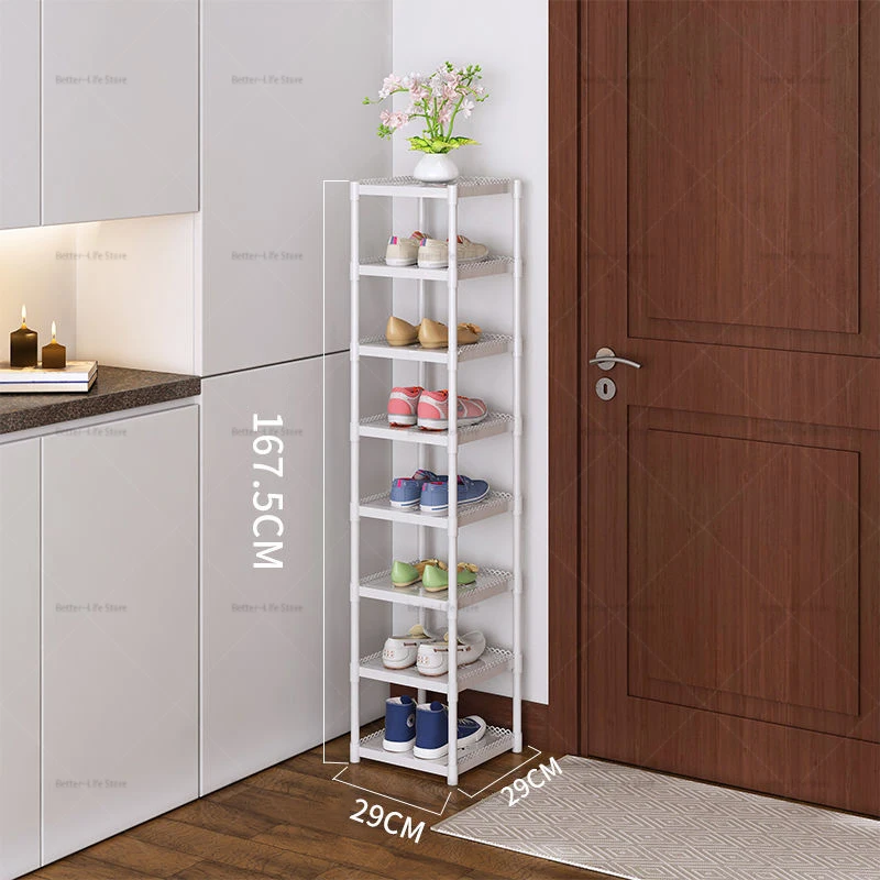 Vertical Shoe Cabinet Thickened Iron Pipe Shoe Rack 3L/6L Door Corner Shoes Organizer Shelf Space Saving Storage Cabinet