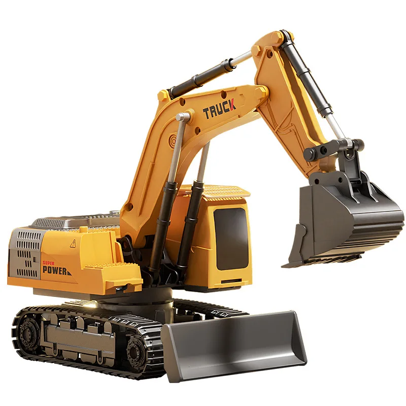 9CH Alloy Remote Control Excavator with LED Lights Sound RC engineering Car Electronic Construction Excavator Vehicle Boys Gift