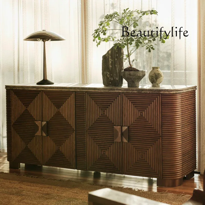 YJ57 خزانة جانبية لتناول الطعام من الخشب الصلب بالكامل على طراز العصور الوسطى، خزانة جانبية لتناول الطعام الفرنسية القديمة، خزانة مدخل، وضع مصمم للتخزين #1