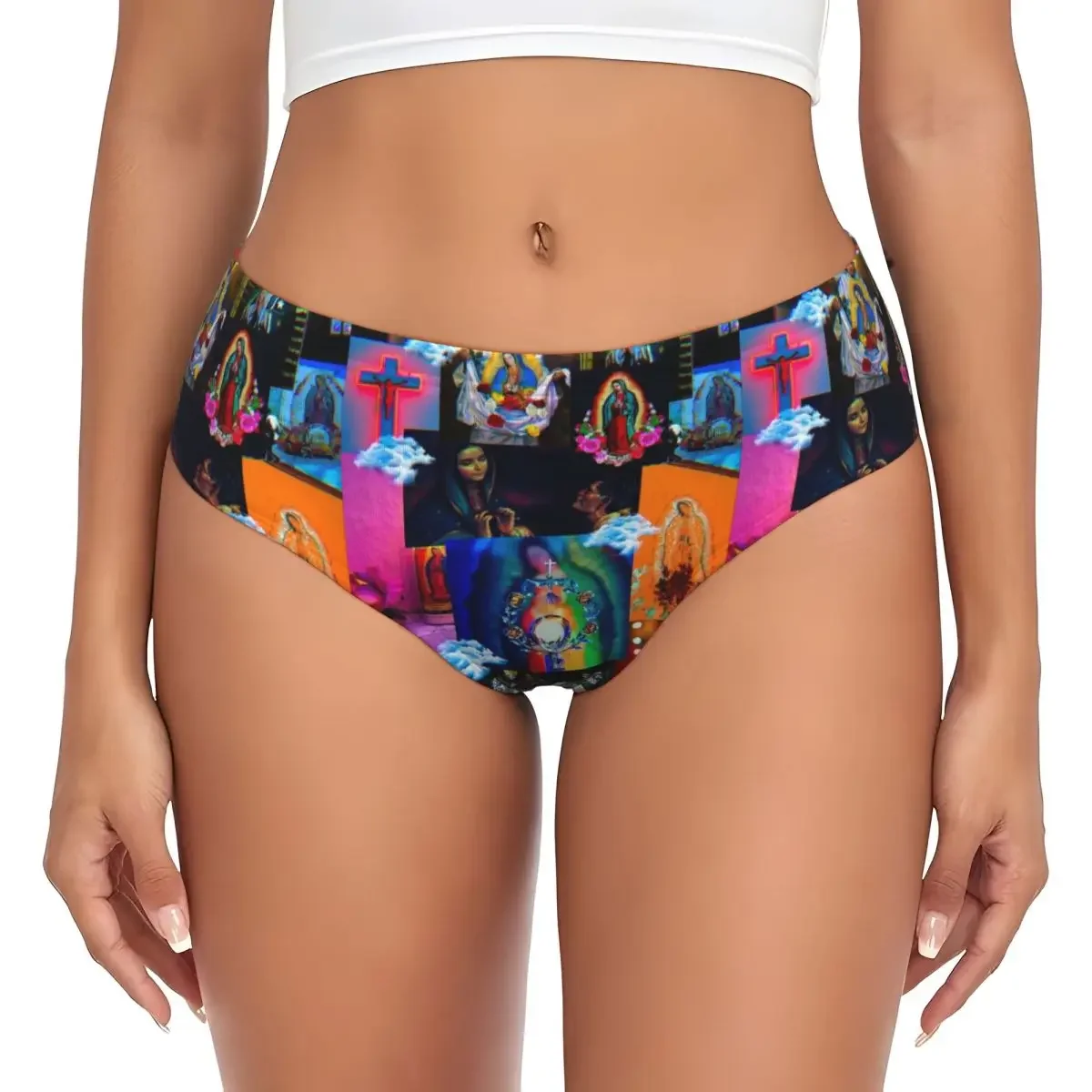 

Custom Womens Guadalupe Virgin Mary Our Lady Of Mexico Brief Panties Female Stretch Underwear Underpants