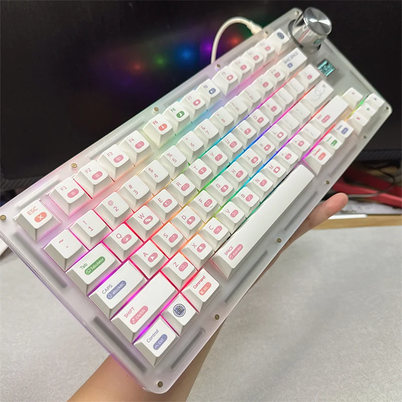 Keycap PBT personalizado para teclado mecânico, Anime Keycaps, Tema PS, Designer, Branco, Mínimo, Perfil Cereja, Mx