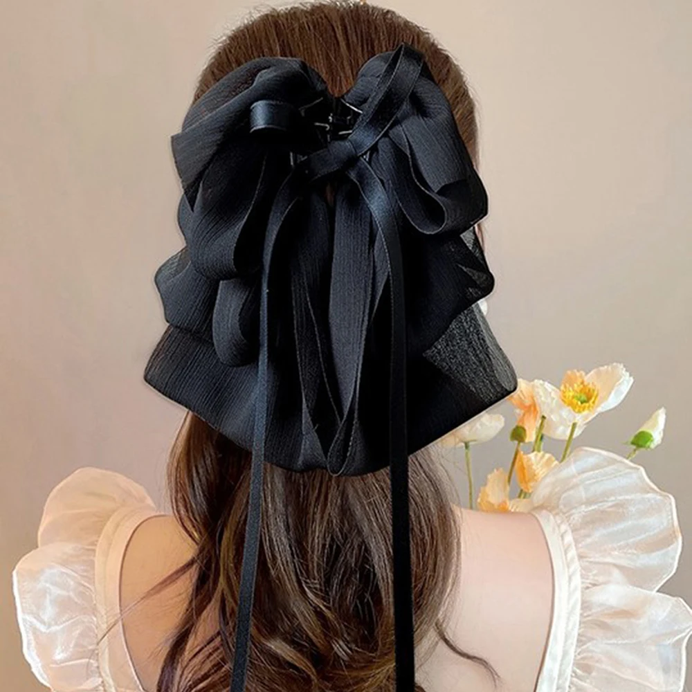 Hair Bows Hair Clip Beige Black Hair Ribbon Ponytail Holder Accessories Slides Clips Hair Bow for Women