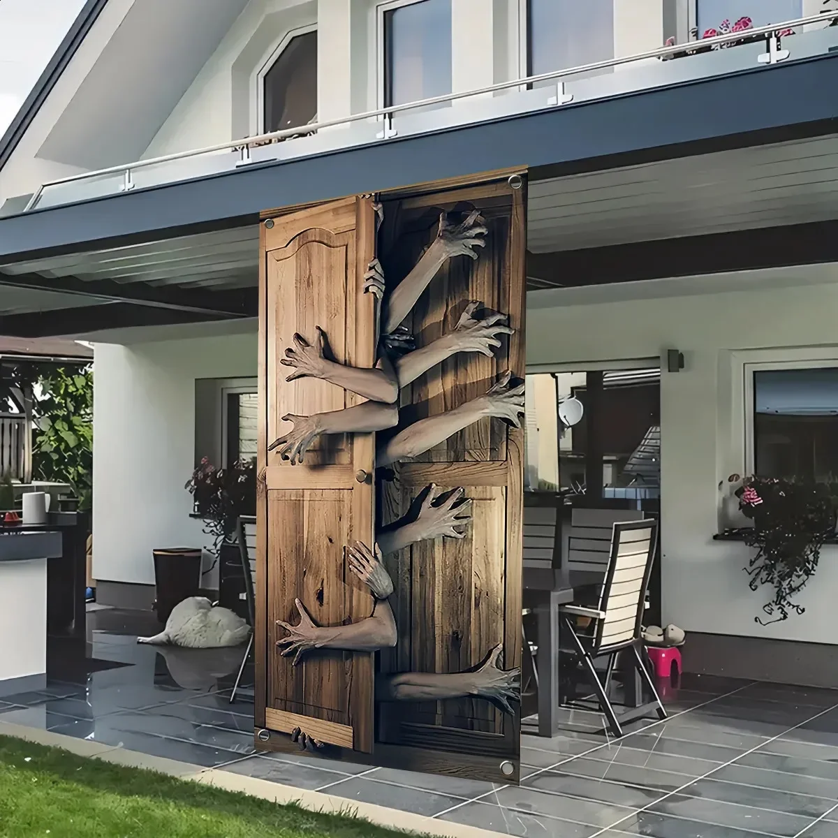 Halloween Polyester door flag 3D arm effect scary cover decoration suitable for indooroutdoor celebrations 240823