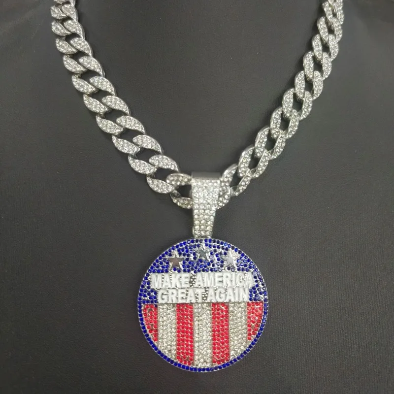 الهيب هوب المينا قلادة بحرف قلادة - الملونة 'MAKE AMERICA CREAT AGAIN' سحر سبيكة، سلسلة الكوبية خمر للرجال