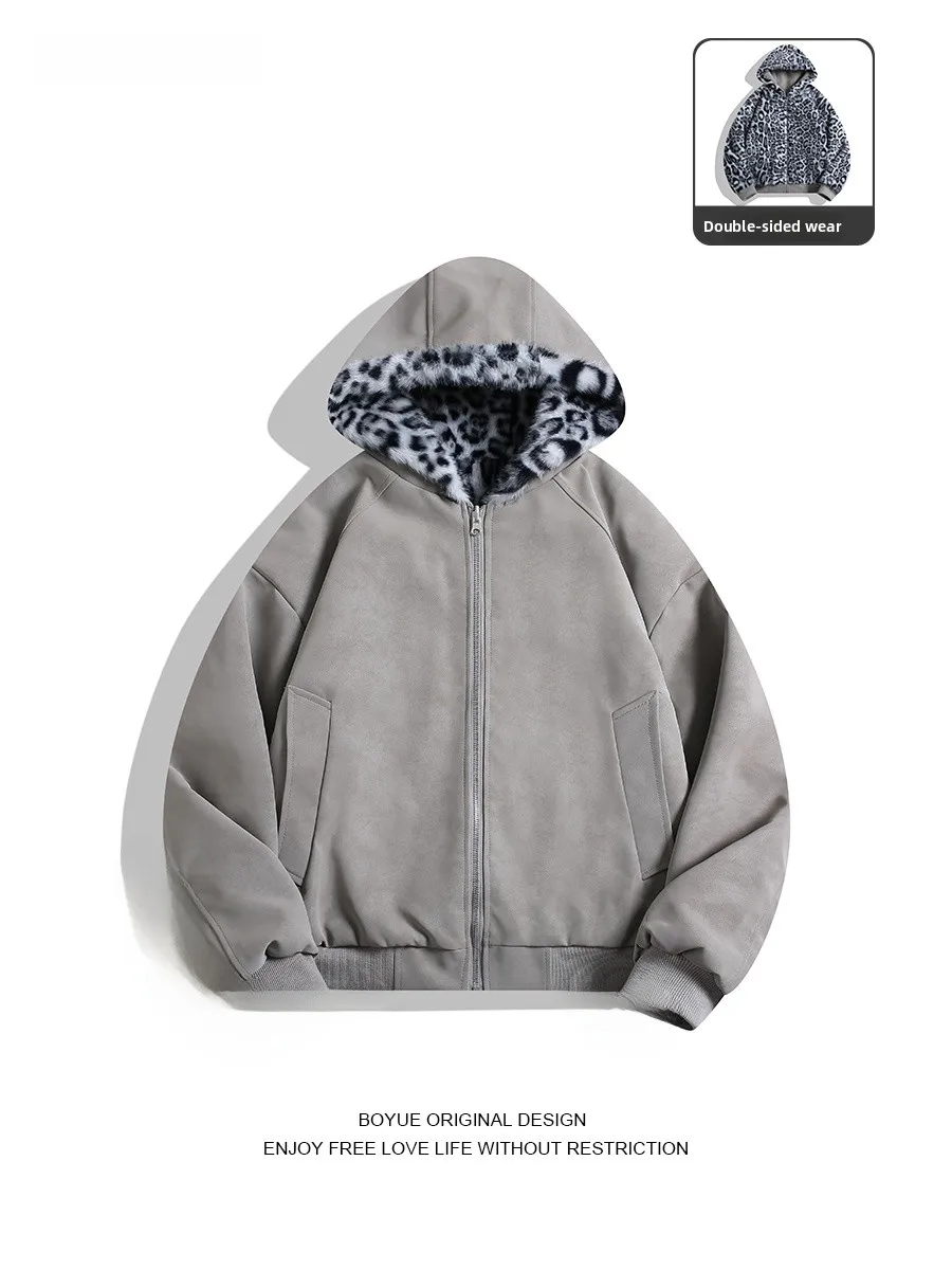 

Boyue Double-Sided Wearable Thiened Fce Lined Hooded Leather Jaet Men's Cotton Coat Trendy And Haome Youth Sle