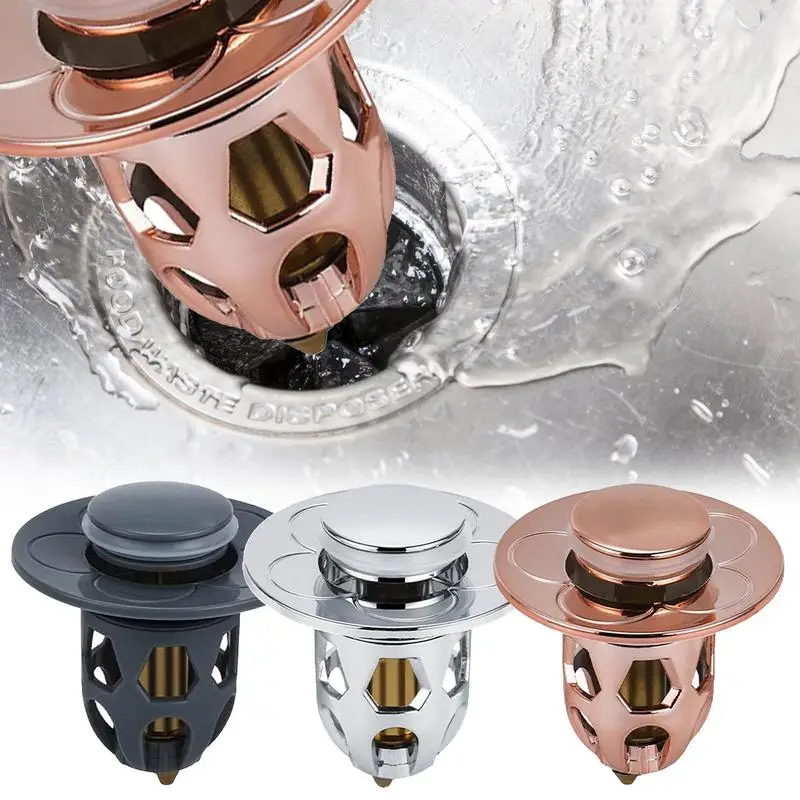 

Universal Bathroom Sink Stopper Stainless Steel Push Type Bullet Core Basin Drain With Anti-Clogging Strainer For Wash Basin