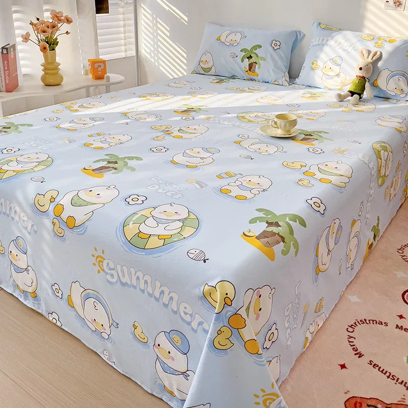 Cute Duck Bed Sheet Set Boys Girls Cartoon Animal Theme Bedding with 2 Pillow Cases Soft and Skin-friendly Queen King Flat Sheet