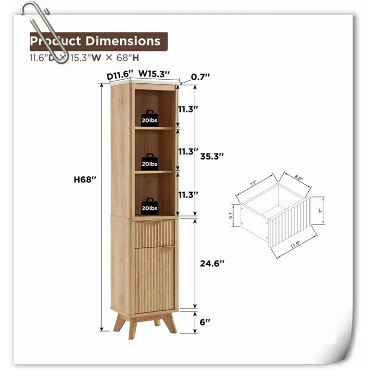 Freestanding Single Bathroom Vanity Solid Wood Linen Cabinet