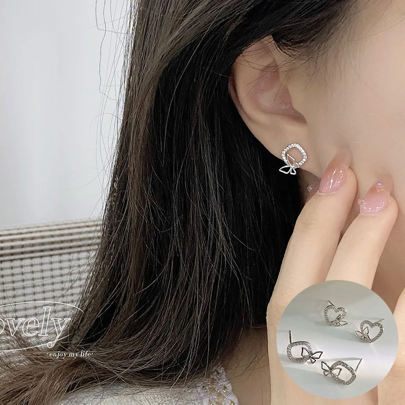

100% 925 Sterling Silver Zircon Geometric Earrings for Women Girl Love Heart Butterfly Design Jewelry Birthday Gift Dropshipping