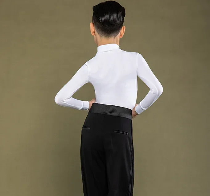 2021 Costume da ballo latino per bambini Camicia bianca Ragazzi Concorso latino Top Abiti da ballo professionali Cha Cha Tango