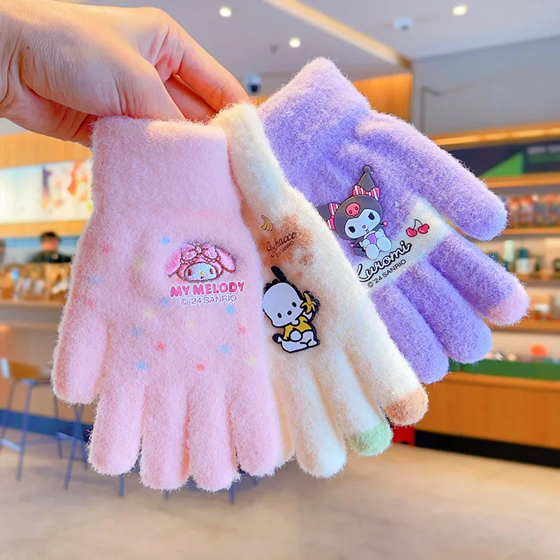 

Cartoon Kuromis Children's Gloves Cold Warm and Thick Cute Mys Melodys Five-finger Outdoor Baby Plush Knit Gloves Gifts