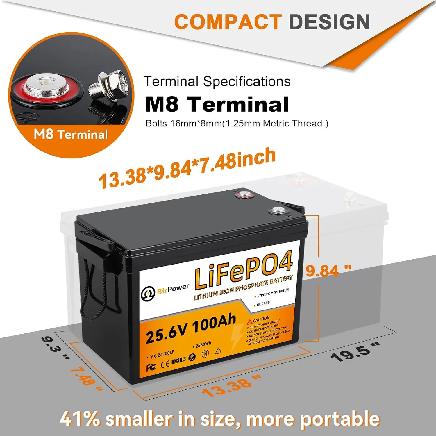 2 Pack 24V 100Ah LiFePO4 Battery 100A BMS 2560Wh 4000-15000 Cycles Marine RV Trolling Motor Solar Off-Grid, Customized