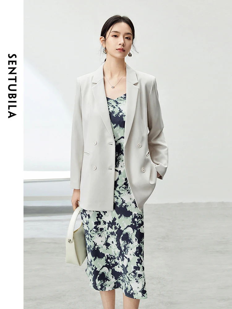 SENTUBILA Spring Summer Casual Blazer Suits 2024 Long Sleeve Jacket Printed Camisole Dress Commuter Women's Suit 141Z54623Z