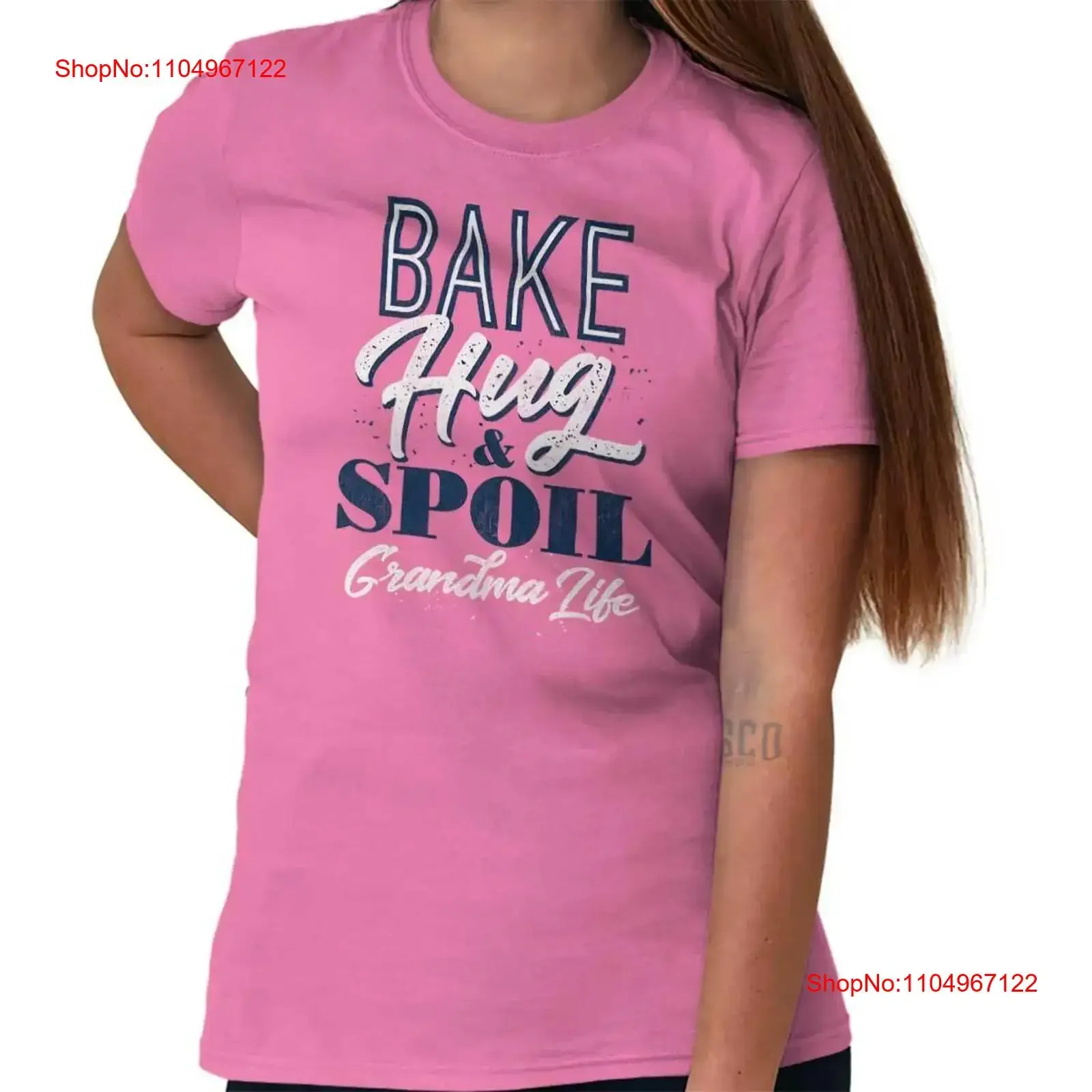 Camiseta con cuello redondo para mujer, ropa de calle informal lavada vintage, transpirable, divertida, con texto en inglés "Vovó Life Bake Hug and Spoil"