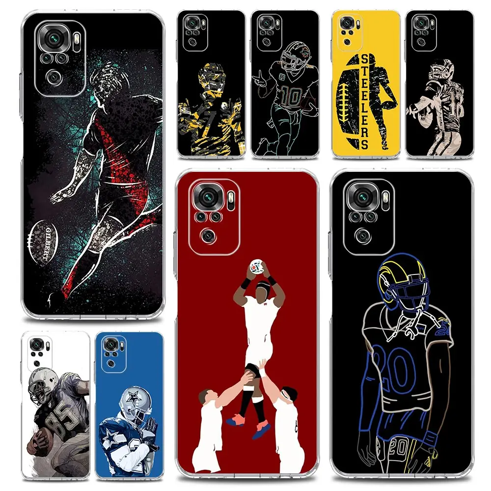 Phone Case For Xiaomi Redmi Note 14 13 12 4G 9 8 10 11 Pro Plus 5G 14C 13C 12C 10C 9C 9A Clear Cover American Rugby player sport