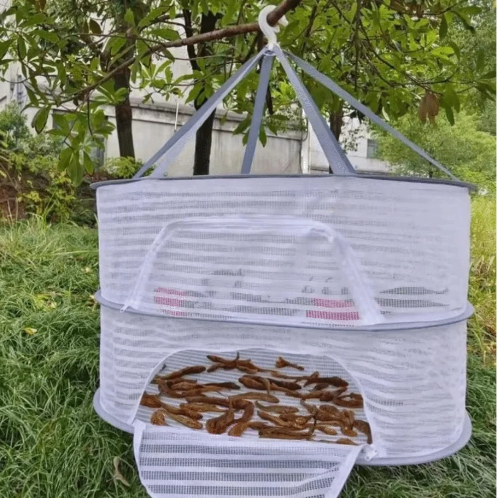 1/2/3 Layer Drying Fishing Net Foldable Large Capacity Dried Vegetable Net Household Durable Mesh Clothes Hanging Dryer Balcony