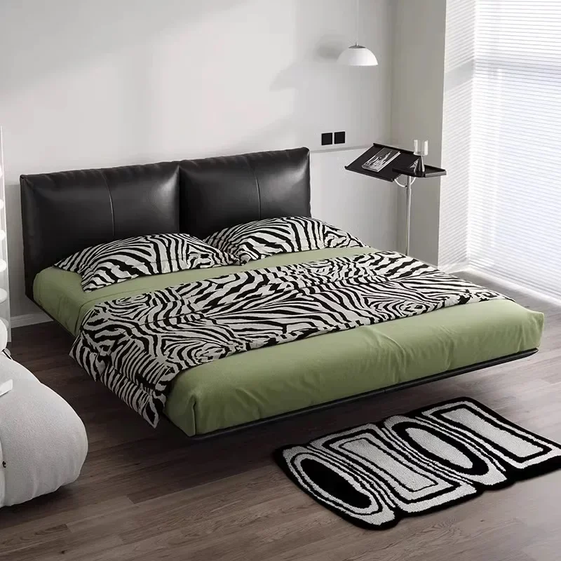 

l # Luxury Modern Leather Double Bed Bedroom Suspension Bed Nordic Minimalist Apartment Queen King Size Bed