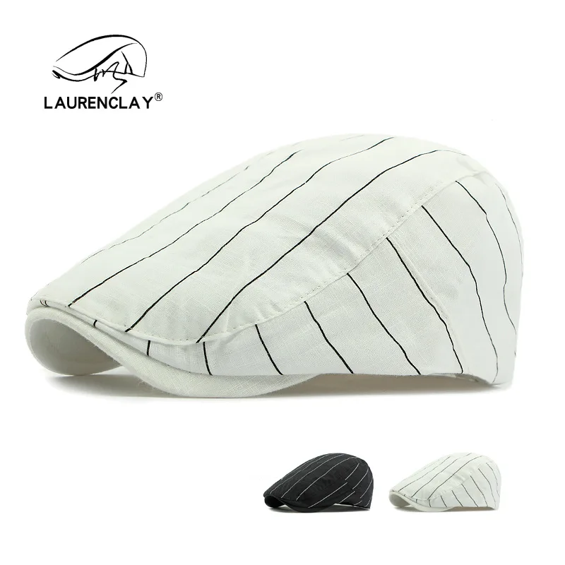 

Hat Men's Spring Summer Thin Breathable Casualstripes Peaked Cap British Retro Beret Women's Casual Forward Hat