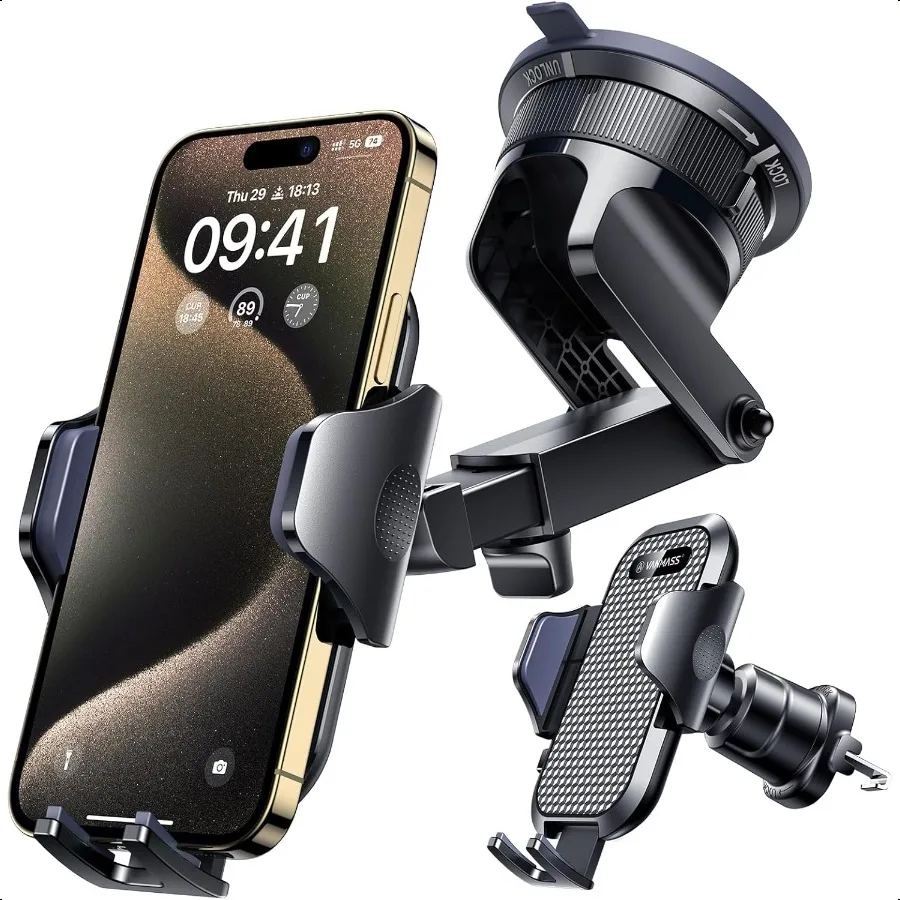 

[2025 True MilitaryGrade] Car Phone Holder VANMASS [Upgraded Strongest Suction Clip] Cell Phone Mount for Dashboard Windshield