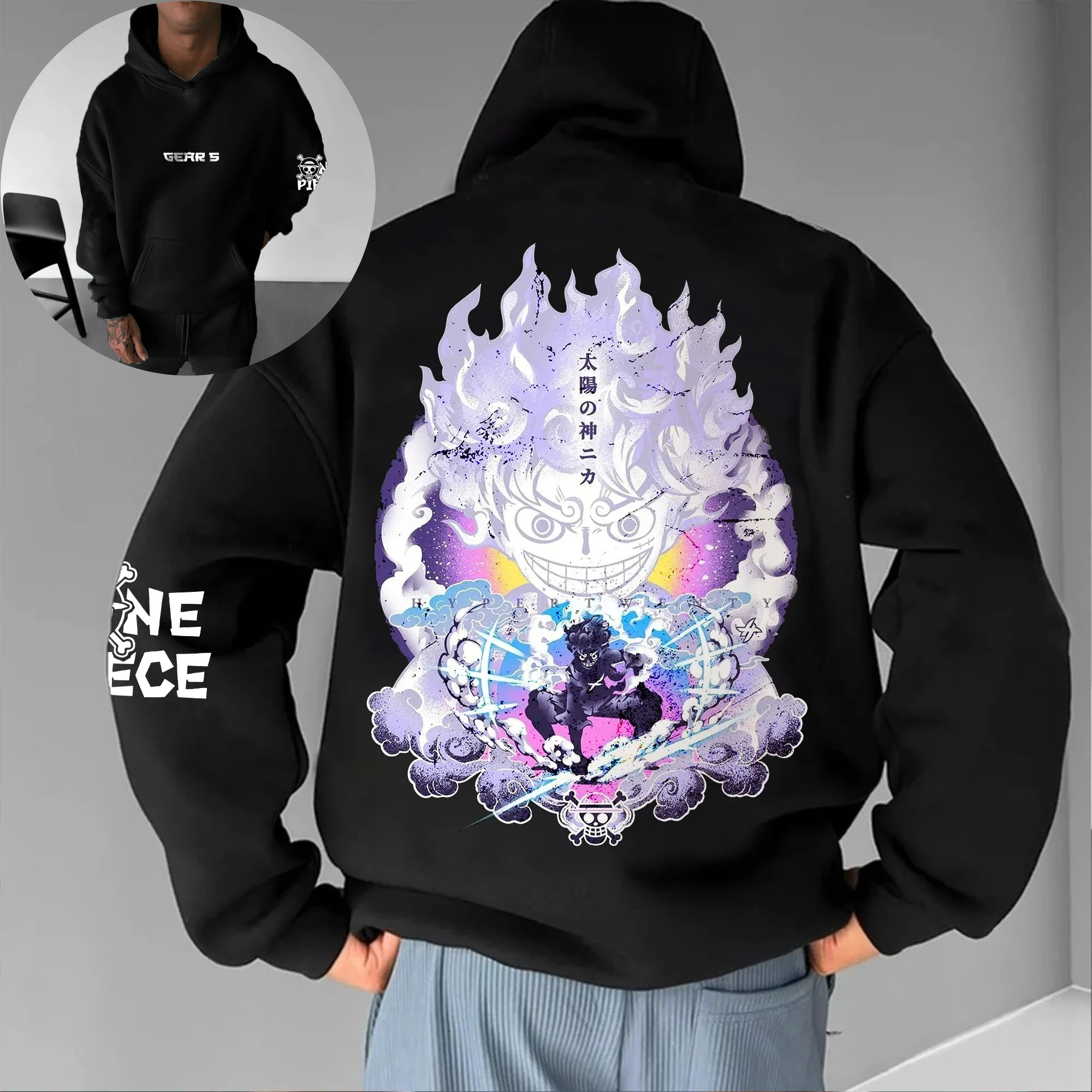 Bluza męska One Piece Luffy Wanted Dead or Alive z białym kapturem, nadruk na plecach, bawełna, casual, długi rękaw, jesień-zima, streetwear