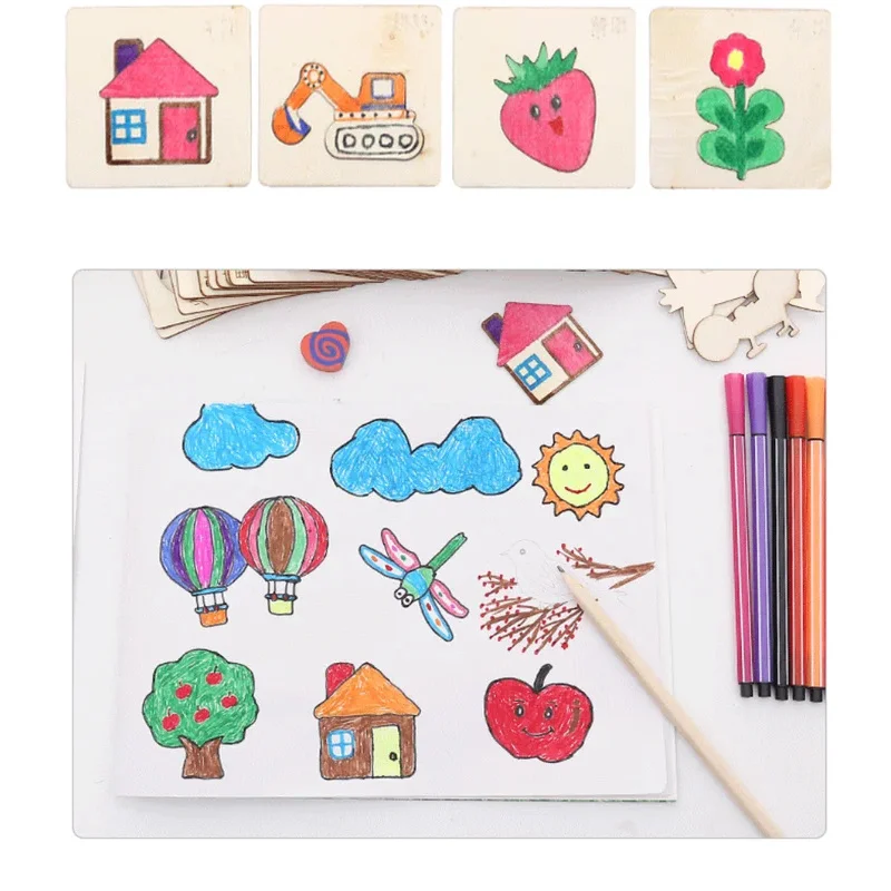 Jouets de dessin pour enfants, pochoirs de peinture Montessori, modèle artisanal en bois, Puzzle, jouets éducatifs pour garçons et filles, cadeau d'anniversaire