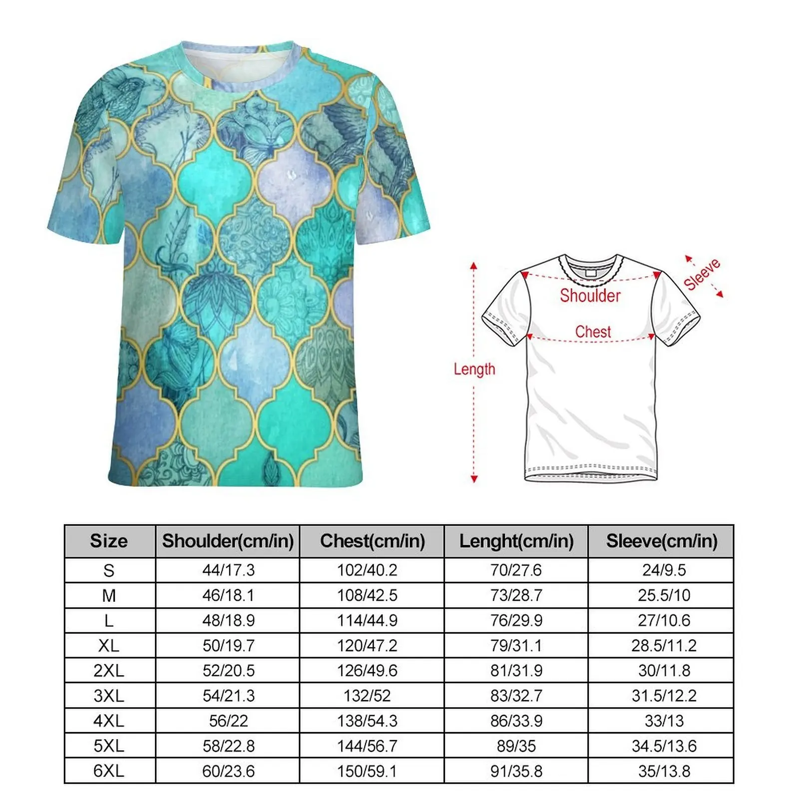 Watercolor Baroque T-Shirt Metallic Print Fashion T Shirts Men Streetwear Tee Shirt Beach Short Sleeve Custom Tees Plus Size 5XL