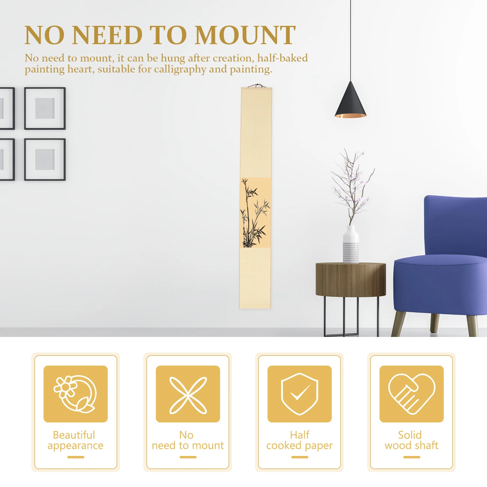 

Blank Rice Scroll Durable Plain Center Area Suitable for Brush Painting Writing Watercolor Art Work Kids Drawing Scrolls Chinese