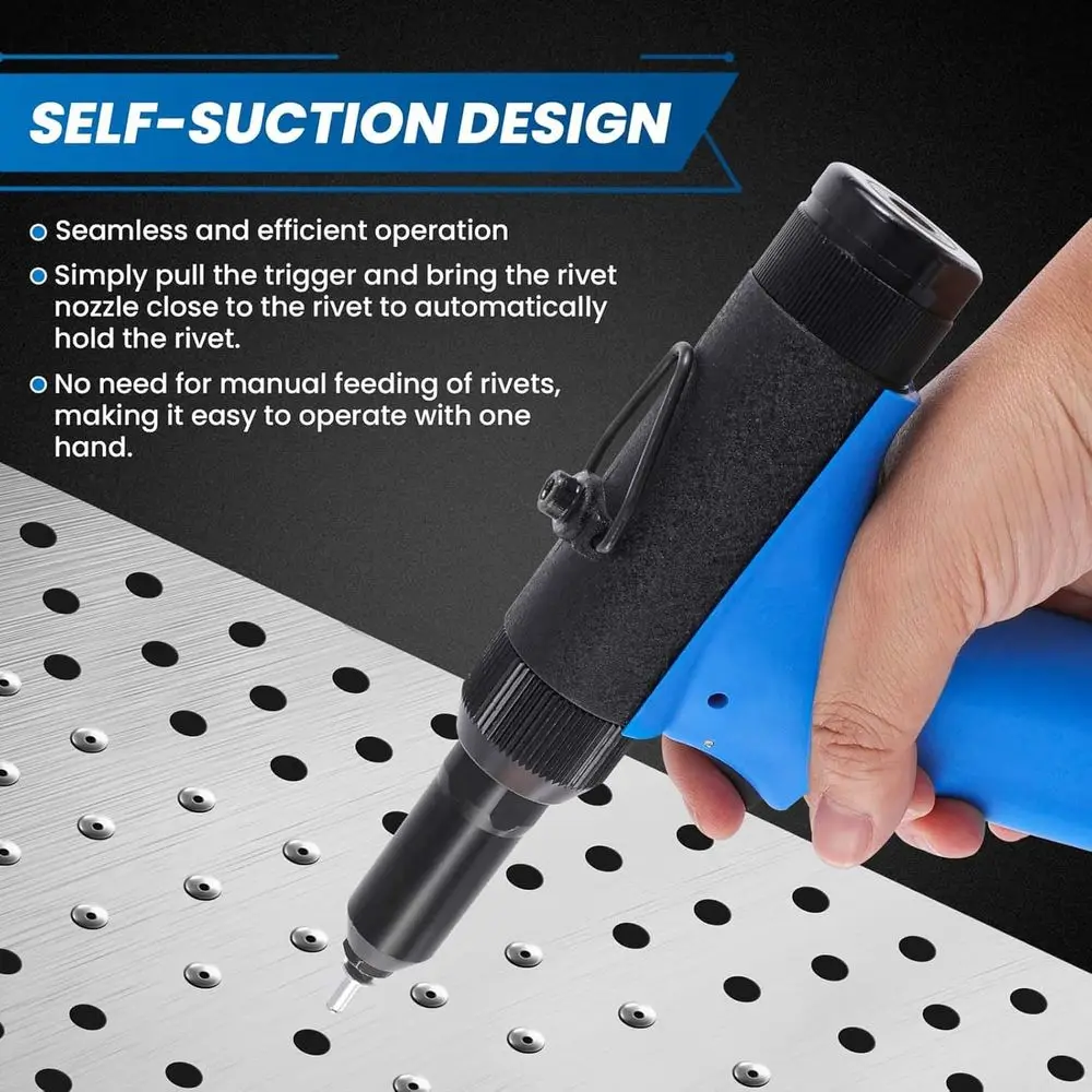 Pneumatic Rivet Gun Air Pop Riveter Tool Kit with 3/32, 1/8, 5/32, 3/16 Rivet Nozzles, Self-Suction Pneumatic Riveting Gun, Upgr
