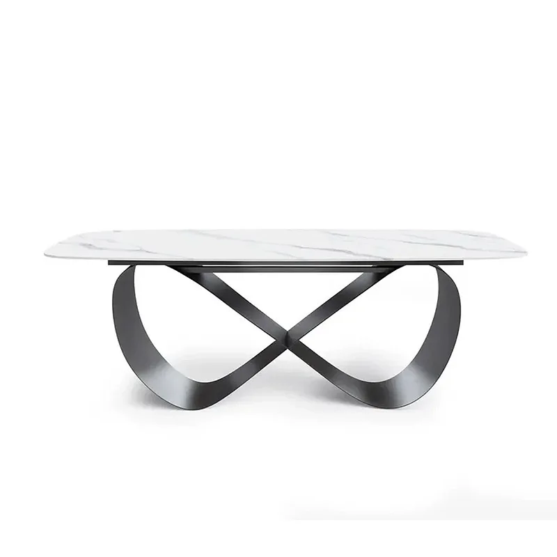 Light luxury glass stainless steel dining table modern simple large apartment restaurant home dining table
