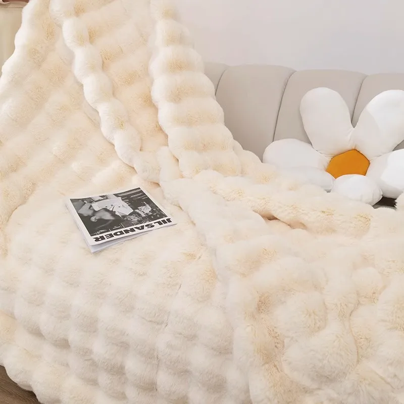 Rabbit Plush Sofa Cushion Winter Thickened Plush Sofa Cushion White Fully Covered Sofa Cover