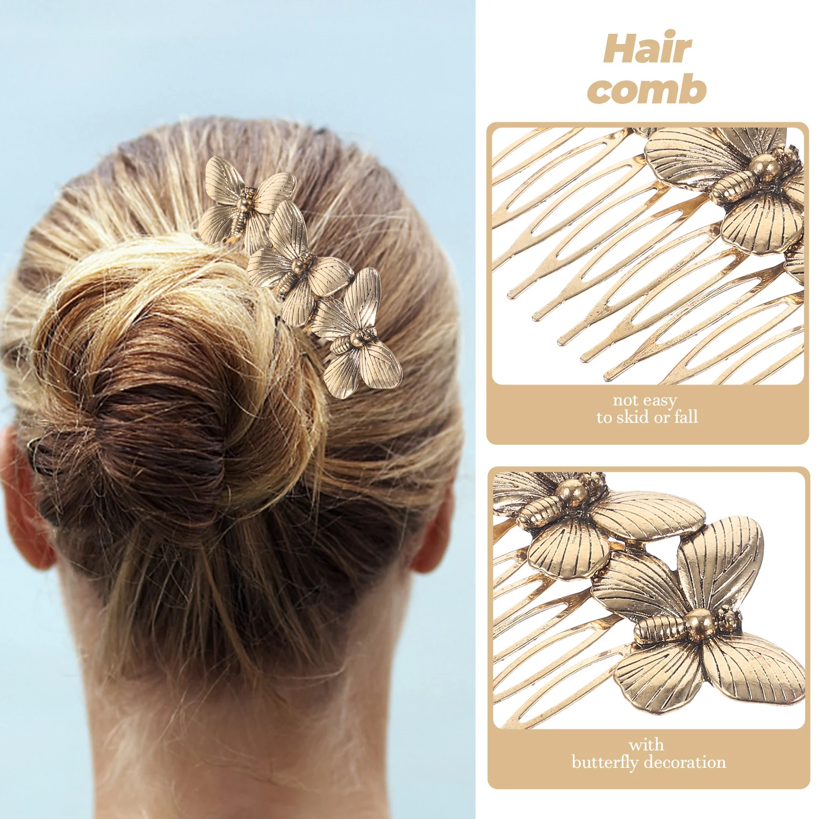 

2Pcs Retro Hair Comb Alloy Three Shaped Inserted Comb Vintage Hair Accessories for Women Party Daily Use Gold Silver