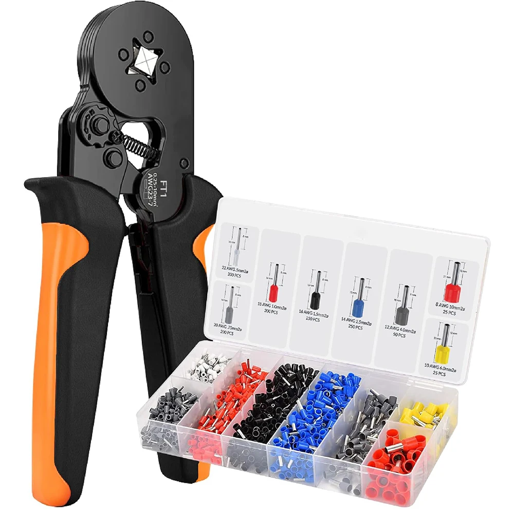 Ferrule Crimping Tool Kit,Wire Crimper Tool, Secure Wire Ferrule Nylon Container with 1200 Electrical Wire Connectors