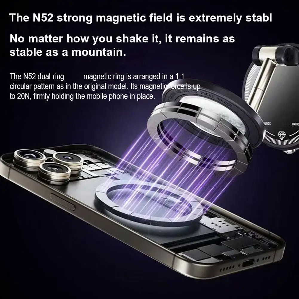 Vacuum Suction Magnetic Phone Holder 360°Rotation Automatic Suction Cup With Sparkling Diamonds For IPhone  2025