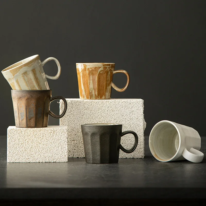 Vintage Kiln Change Ceramic Coffee Mug 300ml Retro Textured Porcelain Tea Mug Multi‑color Handmade Coffee Mug for Home Drinkware