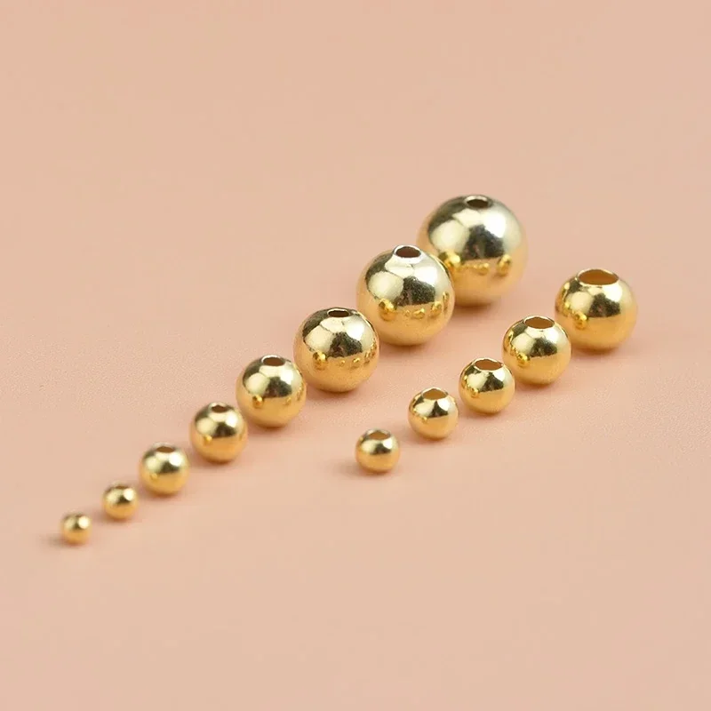 10PCS925 sterling silver gold plated beads loose beads handmade diy made bracelet ring necklace semi-finished round beads