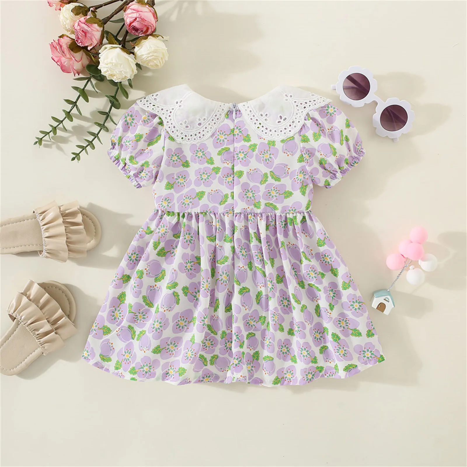 Baby Girl Flower Dress With Bag Sweet Floral Prints Lace Ruffles Princess Dress Summer Sundress For Girls Toddler 1 2 3 Years