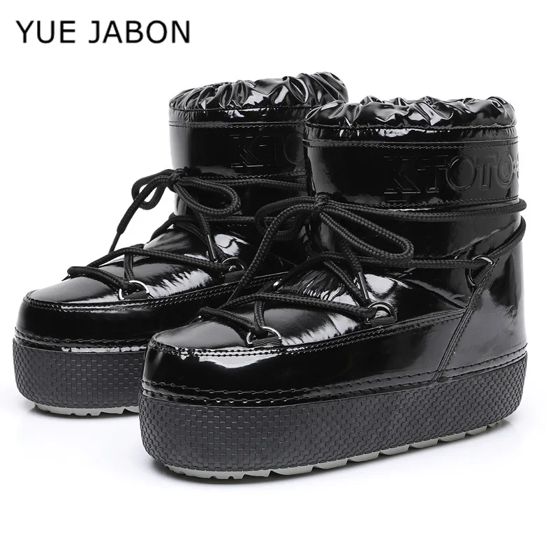 

Черно-белые женские зимние новые туфли на шнуровке, высокие хлопковые ботинки на платформе, нескользящая теплая плоская подошва, фиолетовые розовые зимние ботинки