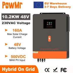 PowMr 10.2KW Hybrid Solar Inverter 48V 230V On Grid Off Grid Pure Sine Wave Inverter MPPT 160A Solar Battery Charger