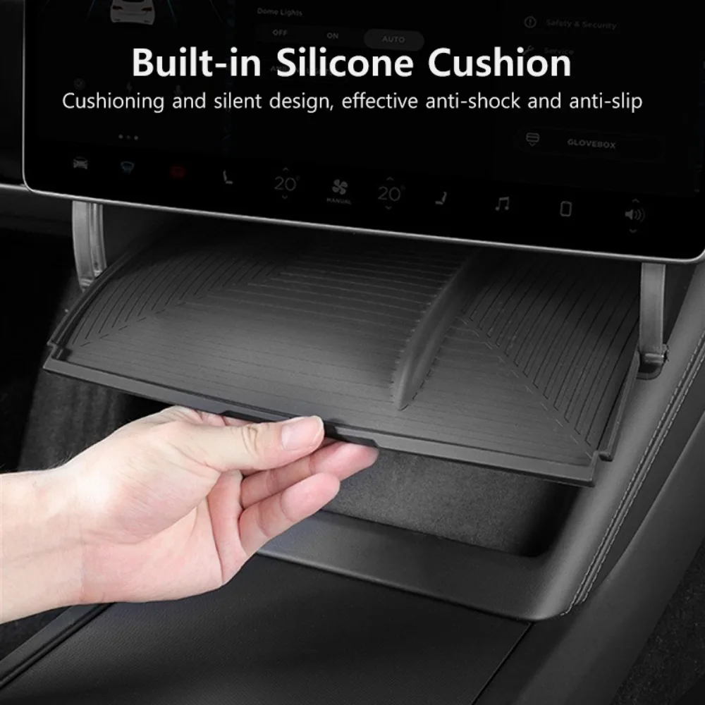 Ukrywane pudełko do przechowywania pod ekranem dla Tesla Model Y 3 2024 Highland Center Console Organizer Screen Box Tray z silikonową podkładką — zdjęcie 6