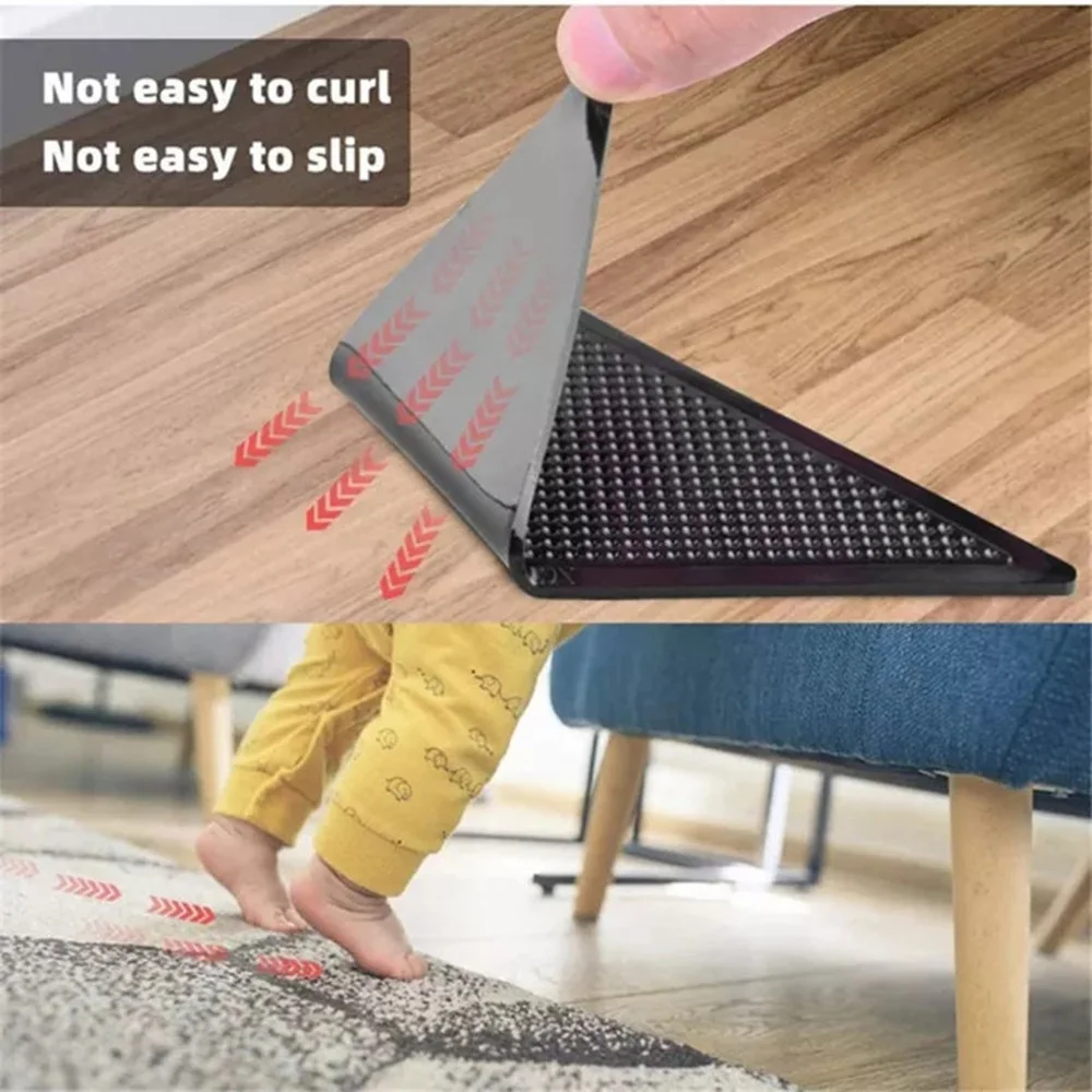 Triangle Rubber Anti-slip Stickers Washable Reusable Self-adhesive Home Floor Carpet Fixing Tape Bathroom Kitchen Corners Pad