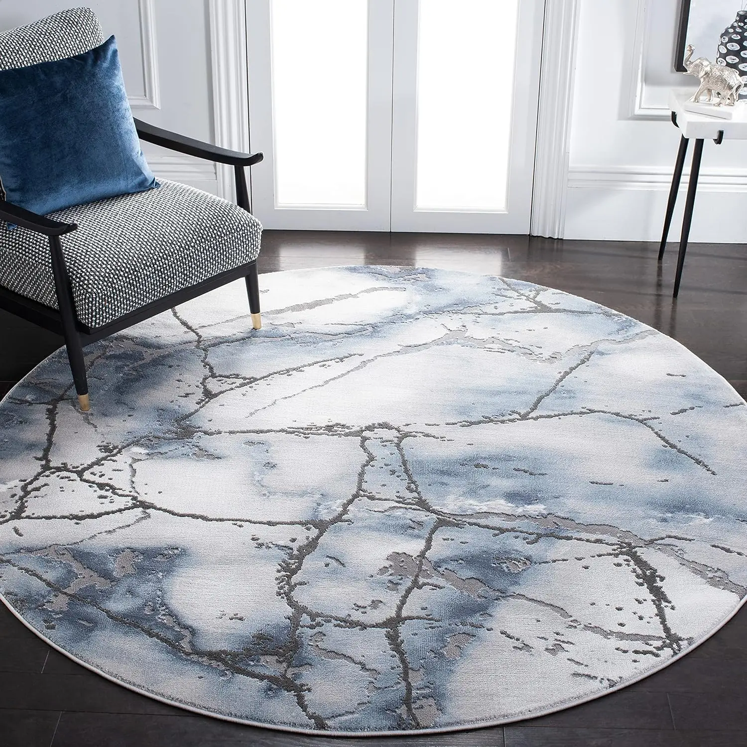 Modern Abstract Round Area Rug – Non-Shedding Easy-Care Carpet for Living Room Bedroom High-Traffic Home Decor