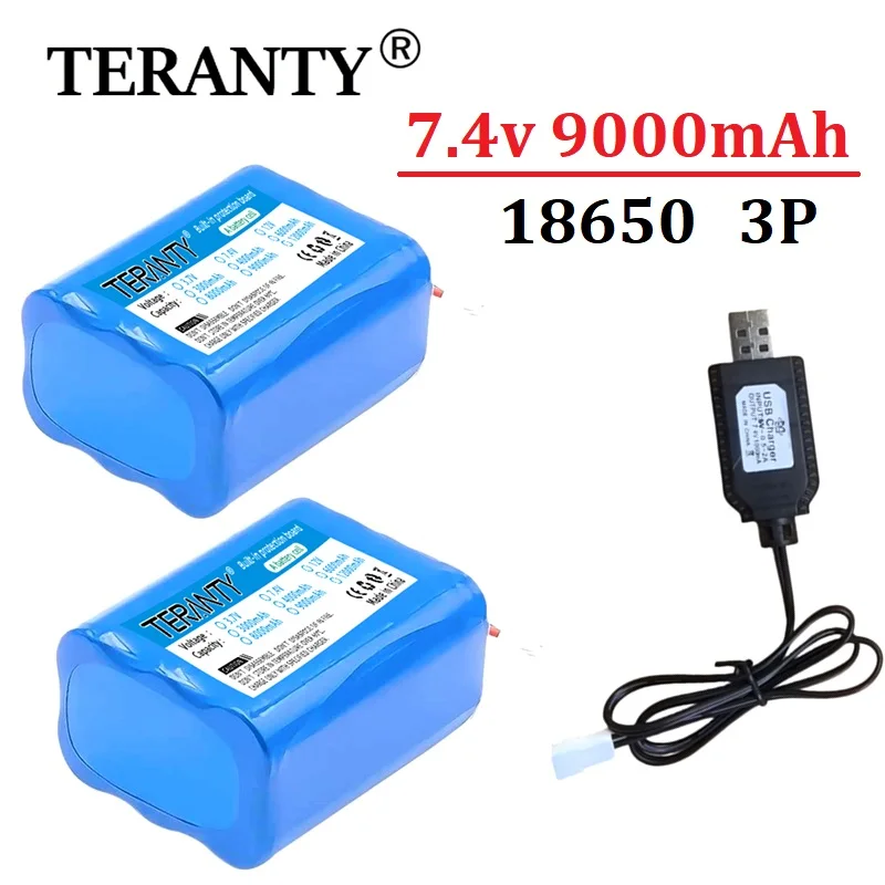 7.4V Lithium Battery Packs 18650 Battery 9000mah Rechargeable Battery for LED Light Power Monitoring Equipment Toy + XH2.54 Plug