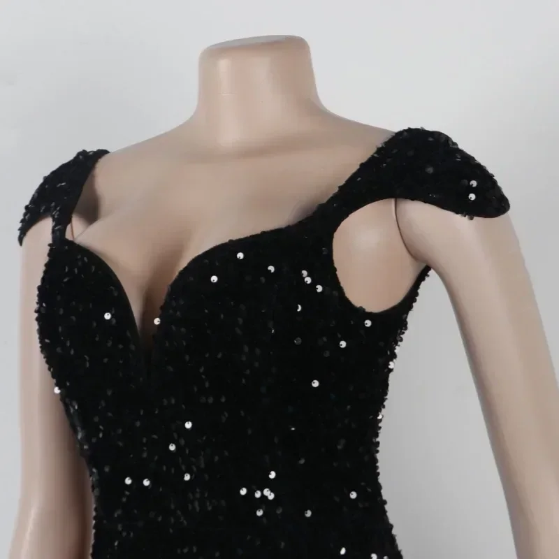 GUWU Abiti da sera sexy in velluto con paillettes per le donne Abito lungo da ballo per occasioni formali con spacco alto laterale per feste notturne