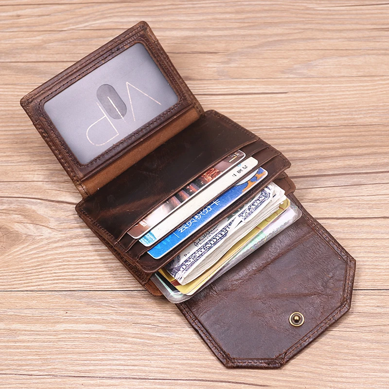 Genuine Leather Wallet For Men Male Original Cowhide Vintage Short Men\'s Wallets Purse With Card Holder ID Window Coin Pocket