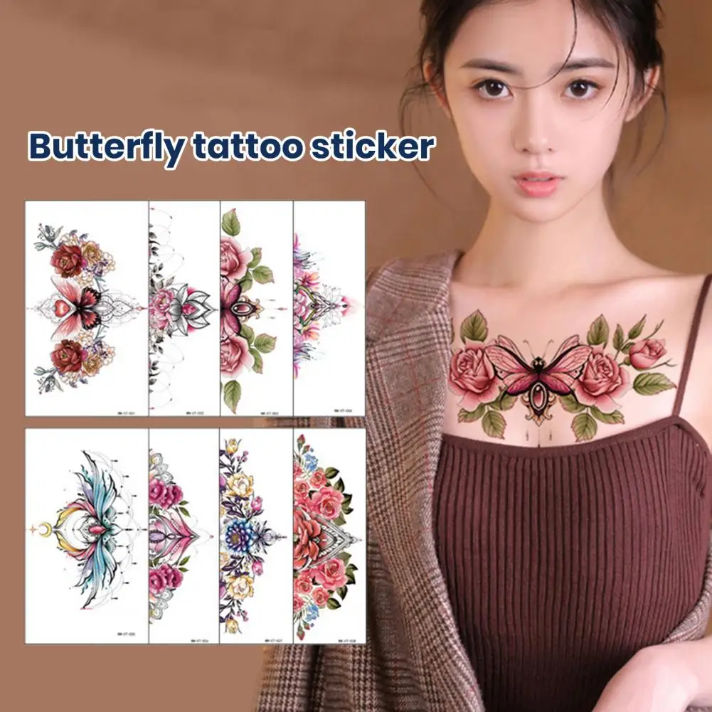 Sexy Long Lasting Waterproof Removable Cover Scars Black Rose Butterfly Design 3D Body Tattoo Sticker Temporary Decal