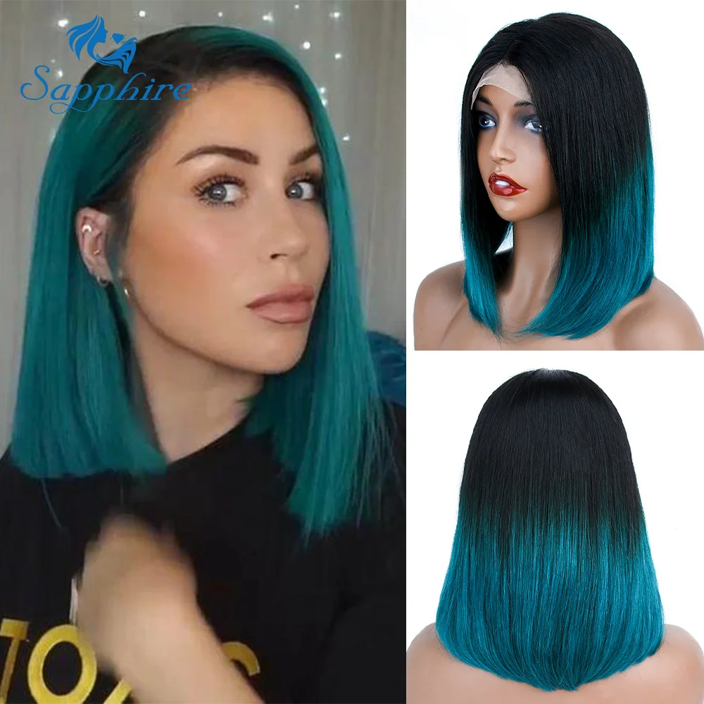 

Sapphire Ombre Bob Wig Human Hair Lace Closure Wigs 4X1 Bob Straight Wig Pre Plucked T Part Bob Wigs Lace Front Human Hair Wigs