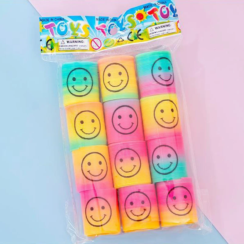 12pcs Children's Toys Colorful Spring Ring Mini Smiley Rainbow Ring Colorful Ring Elastic RingParty Game Activities Gift Toys