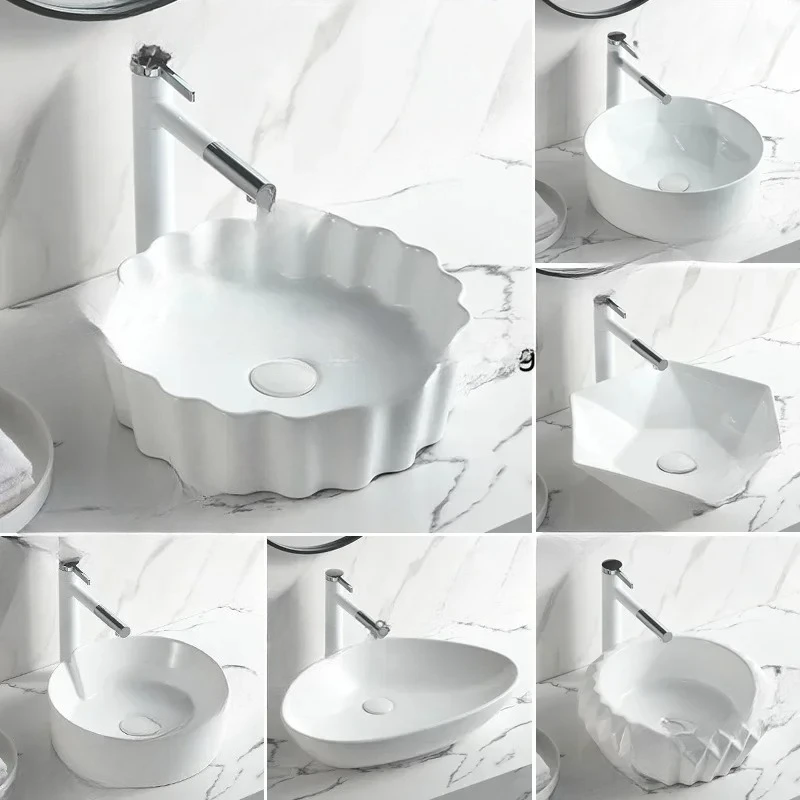 A Great discounts With Faucet Countertop Basin Shaped Washbasin Ceramic Washbasin Balcony Simple Creative Bathroom Art Basin