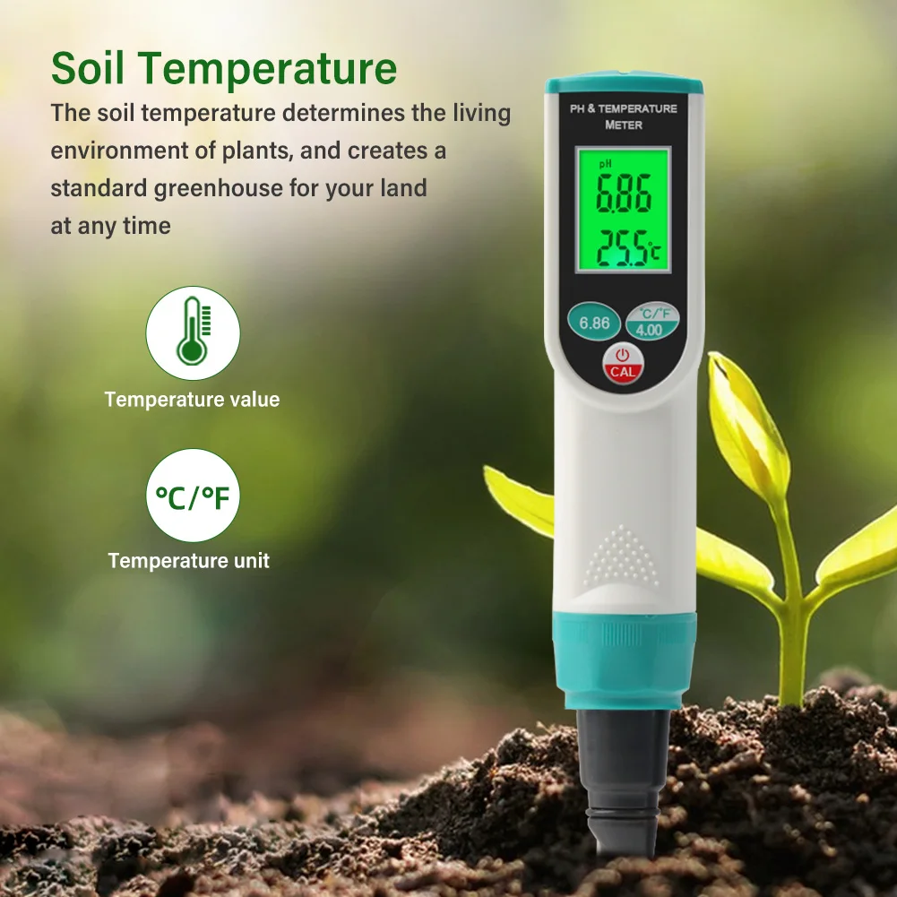 Yieryi New PH TEMP Soil Acidity Meter Tester 0.00~14.00 PH PH-2023 Digital Garden Measuring Tools for Potted Plants Flowers